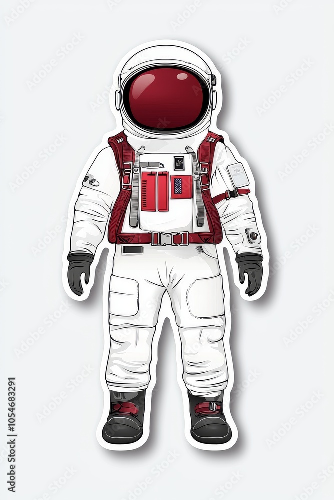 Fototapeta premium A cartoon astronaut in a space suit with a red-tinted visor, exuding adventure and exploration in a playful design.
