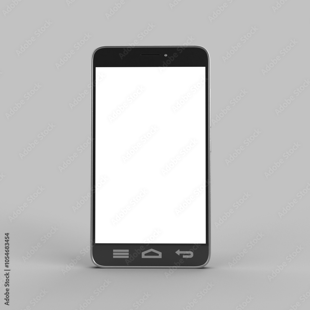 Modern smartphone showing blank screen on gray background Modern smartphone showing blank screen on gray background