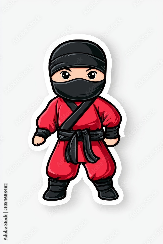 Cartoon illustration of a young male ninja in a vibrant red costume, showcasing a playful and dynamic stance. Cartoon illustration of a young male ninja in a vibrant red costume, showcasing a playful and dynamic stance.