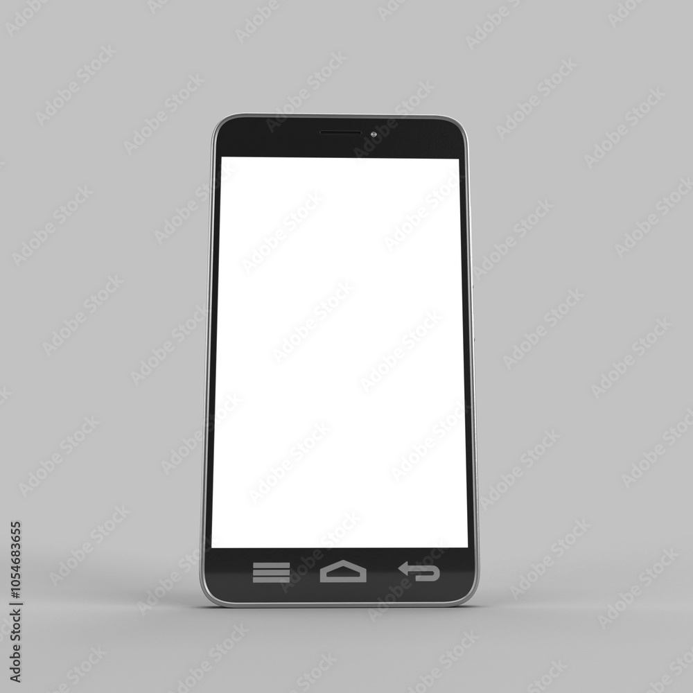 Modern smartphone showing blank screen on gray background Modern smartphone showing blank screen on gray background