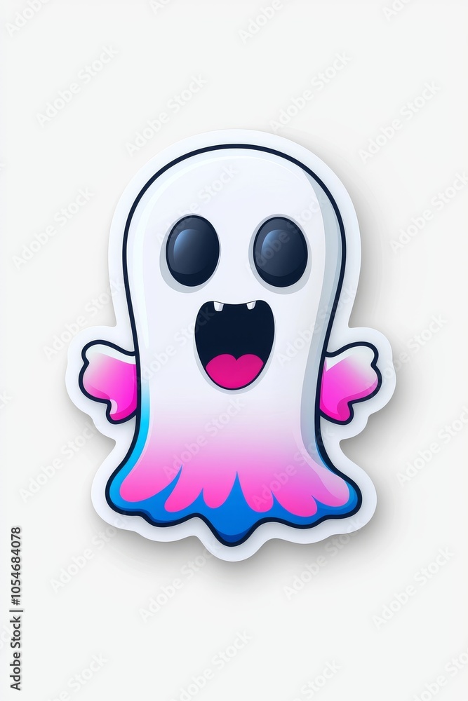 Playful cartoon ghost character with a cheerful expression and colorful gradient colors. Playful cartoon ghost character with a cheerful expression and colorful gradient colors.