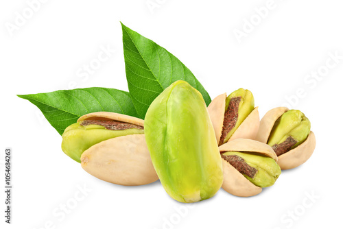 Wallpaper Mural Pistachios and green leaves on white background. Tasty nut Torontodigital.ca