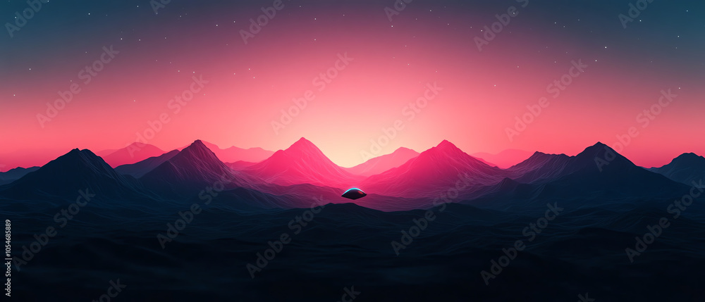 Stunning mountain landscape at sunset, featuring vibrant pink and purple hues illuminating the peak silhouettes against a darkened sky. Stunning mountain landscape at sunset, featuring vibrant pink and purple hues illuminating the peak silhouettes against a darkened sky.