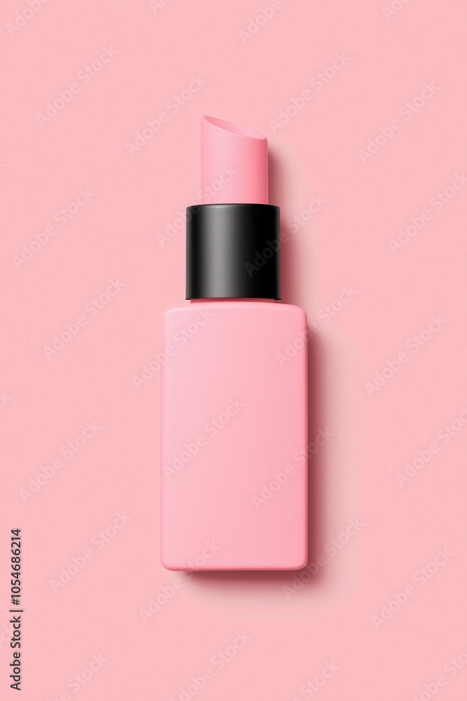 Stylish pink cosmetic bottle on a soft pink background, showcasing elegance and minimalism in beauty products. Stylish pink cosmetic bottle on a soft pink background, showcasing elegance and minimalism in beauty products.