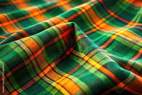 Green and Orange Plaid Tartan Pattern Design for Textiles, Paper, and Prints photo