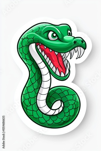 A vibrant green cartoon snake with an open mouth and sharp teeth, exuding a playful yet fierce personality.