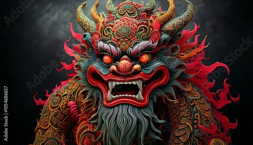 generative AI. Ancient demon with a dragon face in angry mode. Ancient style demon