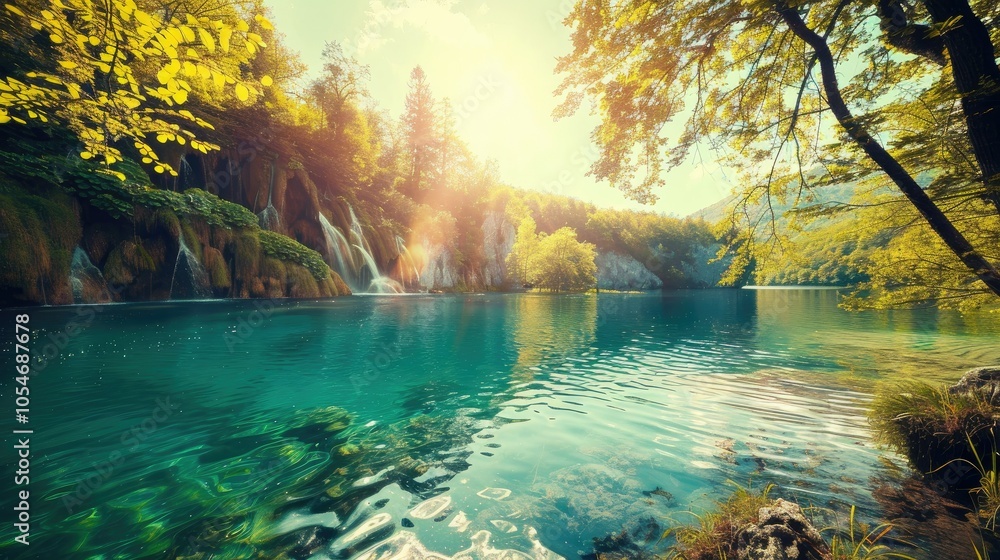 Serene Waterfall Landscape with Crystal Clear Water Serene Waterfall Landscape with Crystal Clear Water