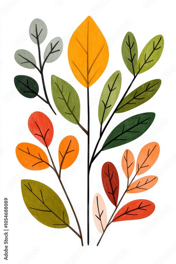 Colorful illustration of stylized leaves showcasing various shapes and autumn hues. Colorful illustration of stylized leaves showcasing various shapes and autumn hues.