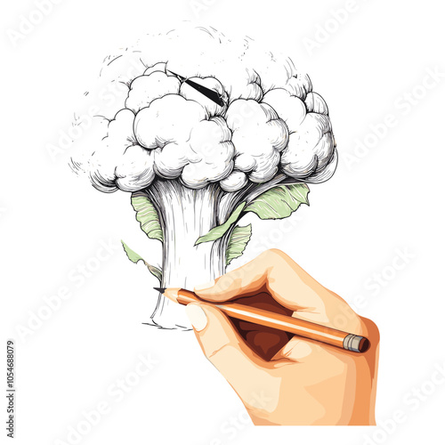 Realistic Cauliflower Sketch with Pencil and Shading Details