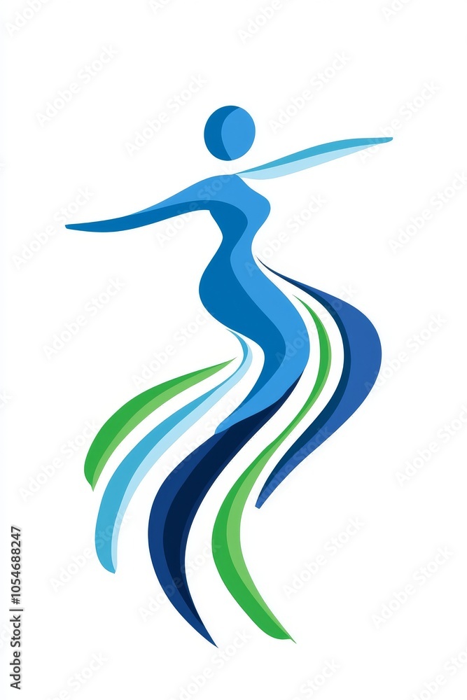 An elegant, abstract figure in blue and green, symbolizing grace and movement, perfect for wellness or fitness themes. An elegant, abstract figure in blue and green, symbolizing grace and movement, perfect for wellness or fitness themes.