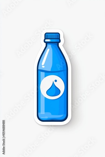 A blue water bottle with a stylish design and a droplet logo, perfect for eco-friendly branding.