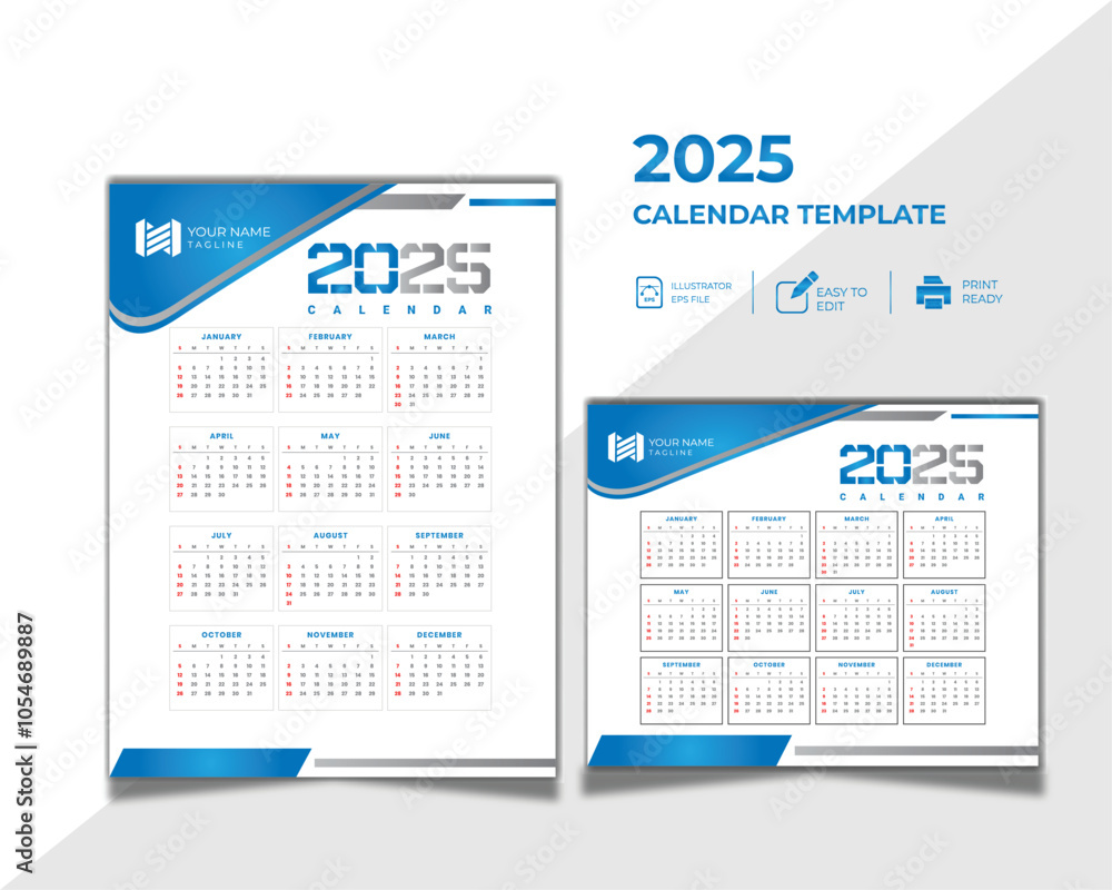 New year Simple business style 2025 calendar template icon design with good look New year Simple business style 2025 calendar template icon design with good look