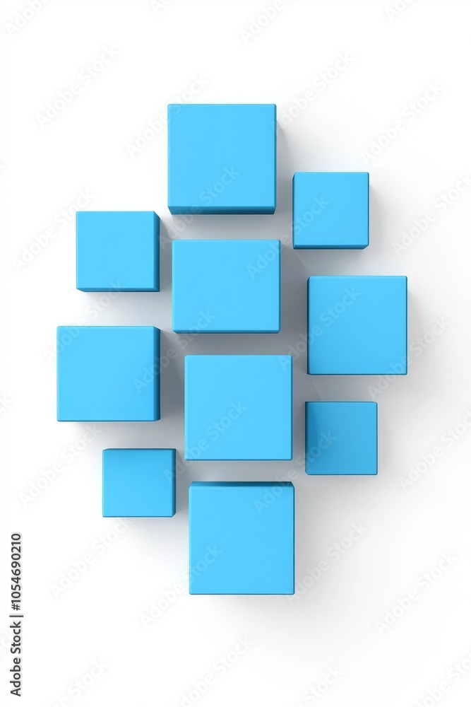 A modern arrangement of blue geometric cubes against a clean white background, creating a striking visual impact. A modern arrangement of blue geometric cubes against a clean white background, creating a striking visual impact.