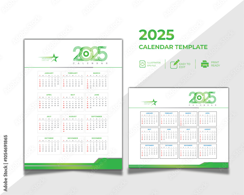 New year Simple business style 2025 calendar template icon design with good look New year Simple business style 2025 calendar template icon design with good look