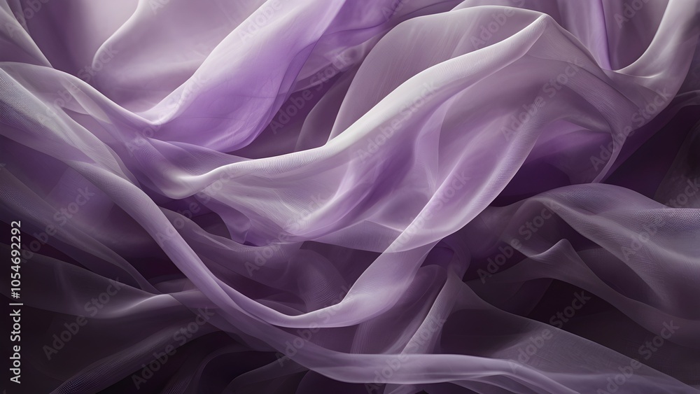 Obraz premium Contemporary 3D rendering features airy silk and organza, layers with smooth waves in tones of purple, and lavender creating an ethereal feel. Abstract curves for Wallpaper, backdrop, texture