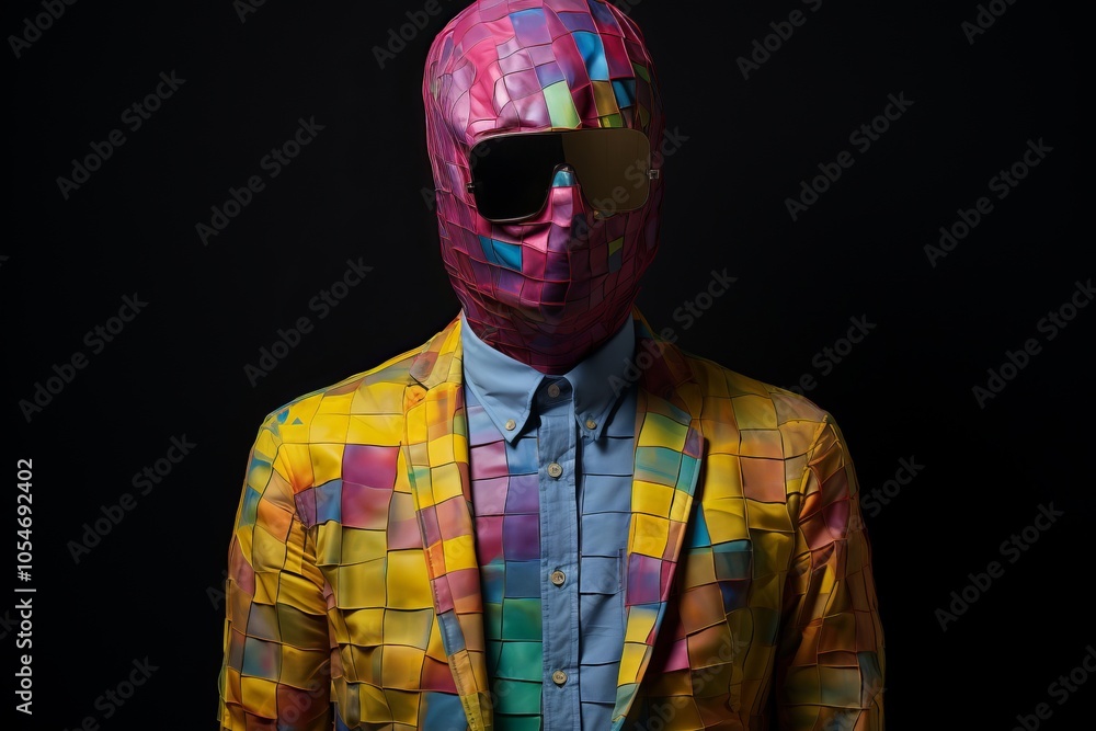 カラフルな服装の顔を隠す人,Generative AI AI画像 カラフルな服装の顔を隠す人,Generative AI AI画像