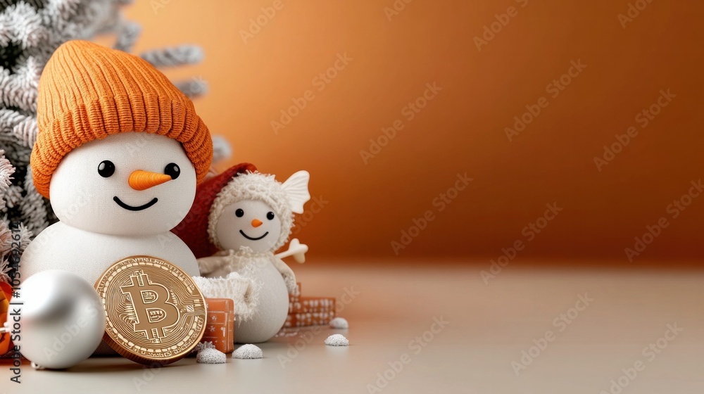A festive Bitcoin-themed Christmas image featuring a snowman, ornaments, and pinecones, combining cryptocurrency with holiday spirit and winter decorations A festive Bitcoin-themed Christmas image featuring a snowman, ornaments, and pinecones, combining cryptocurrency with holiday spirit and winter decorations