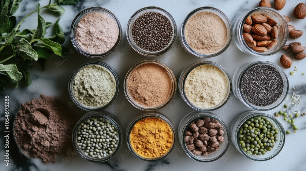 Vegetarian protein powder gifts with a selection of plant-based protein blends and nutritional Vegetarian protein powder gifts with a selection of plant-based protein blends and nutritional