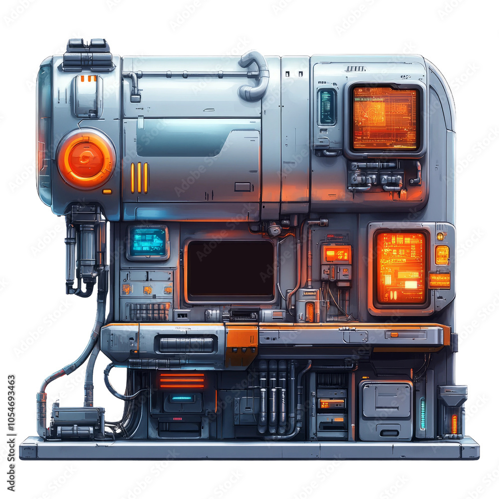 Futuristic Machine with Neon Lights on Transparent Background Futuristic Machine with Neon Lights on Transparent Background