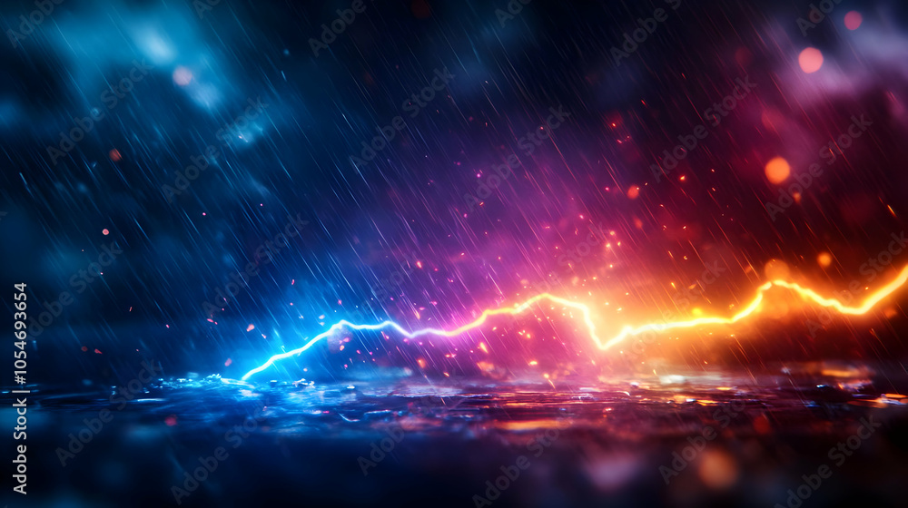 Vibrant lightning streaks in blue and orange against a dynamic, dark background, creating a mesmerizing visual effect. Vibrant lightning streaks in blue and orange against a dynamic, dark background, creating a mesmerizing visual effect.