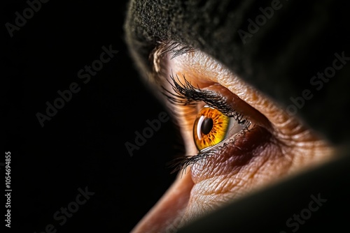 Close-up of a witnessâ€™s eye looking determinedly forward, with subtle anxiety and commitment visible in their expression, symbolizing courage and resilience photo