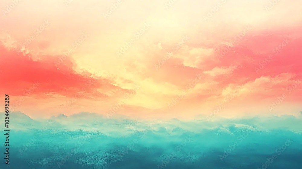 Abstract sky background with pink and yellow clouds and a teal blue fog. Abstract sky background with pink and yellow clouds and a teal blue fog.