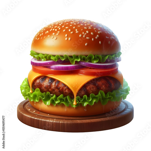 fresh tasty burger isolated on transparent background. Generative Ai 