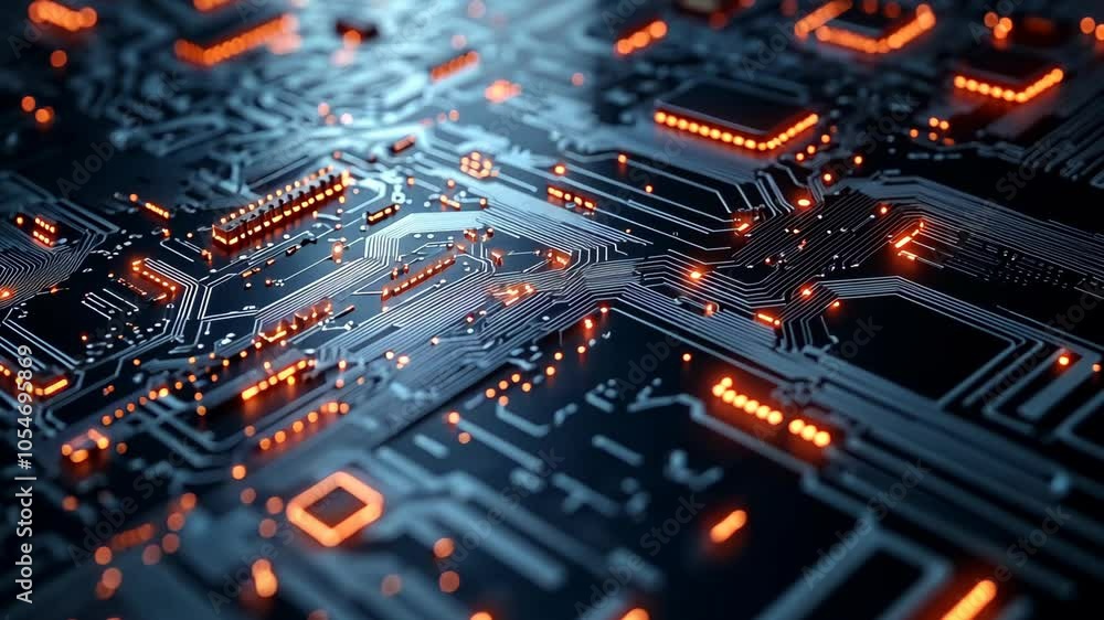 A close-up view of a circuit board with illuminated lines A close-up view of a circuit board with illuminated lines