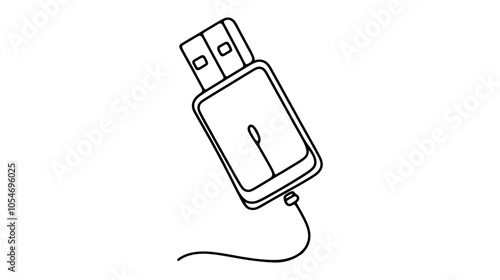 One continuous line illustration of a flash drive, isolated on white background.