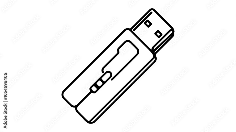 One continuous line illustration of a flash drive, isolated on white background. One continuous line illustration of a flash drive, isolated on white background.