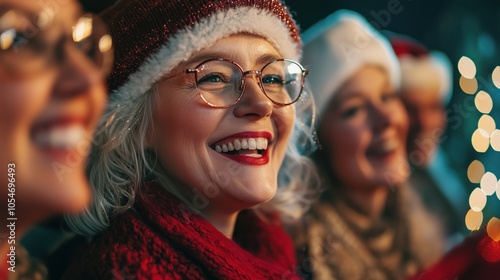 Happy senior woman with friends at a holiday party.