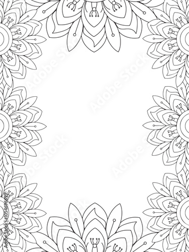 All these designs are hand-drawn and unique 
Flower Border is a Beautiful black and white illustration for aadult coloring book,
This is a printable Beautiful Zentangle Coloring page for KDP Interior,