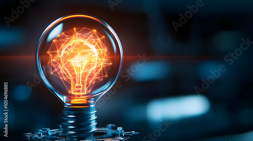 An illuminated light bulb glowing with vibrant energy, showcasing innovation and creativity on a dark background.