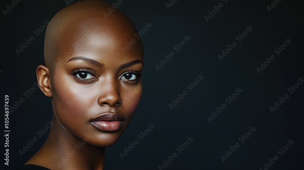 Portrait of a dark-skinned woman suffering from cancer after severe hair loss due to chemotherapy treatment Portrait of a dark-skinned woman suffering from cancer after severe hair loss due to chemotherapy treatment