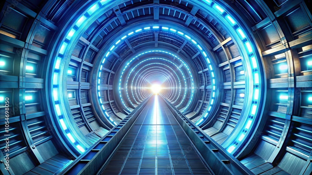 Sci-fi futuristic tunnel with energy beams, stargate warp door Sci-fi futuristic tunnel with energy beams, stargate warp door