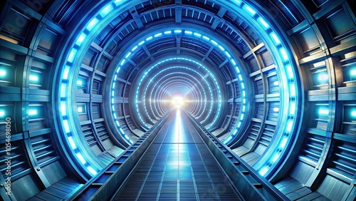 Sci-fi futuristic tunnel with energy beams, stargate warp door photo