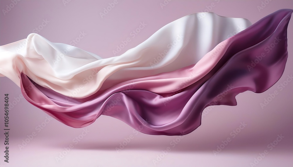 Obraz premium Beautiful silk pastel pink violet white cloth floating flying in the air. Mock up template
