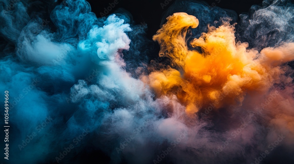 Fototapeta premium Colorful smoke explosion on black background, creative abstract design concept