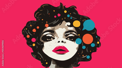 Portrait of a bright vintage woman with character, Develop a visually striking portrait in pop art style