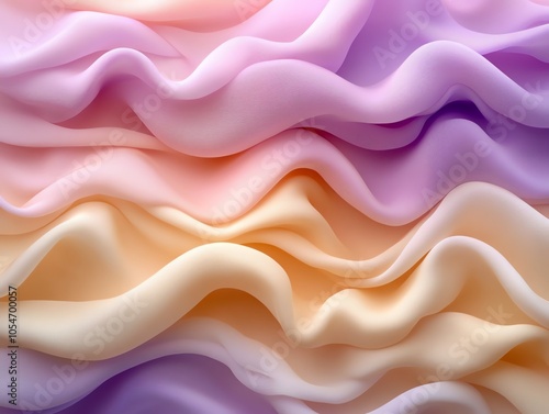 A close-up image of soft, pastel purple, pink, and yellow fabric. The fabric is draped and wavy, creating a flowing abstract pattern.