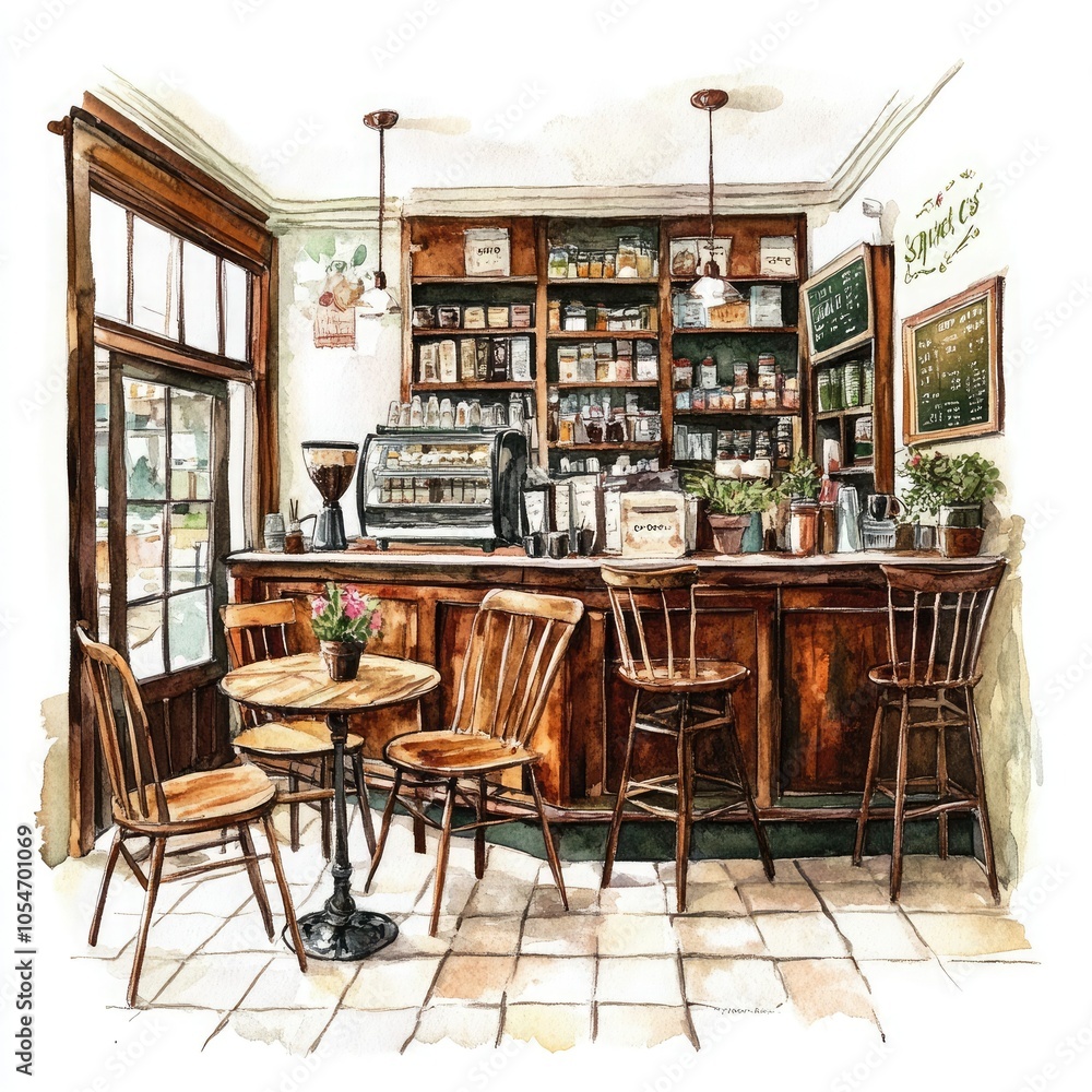 A cozy café interior featuring wooden furniture, a barista station, and warm lighting, ideal for enjoying coffee or a quick meal with friends. A cozy café interior featuring wooden furniture, a barista station, and warm lighting, ideal for enjoying coffee or a quick meal with friends.