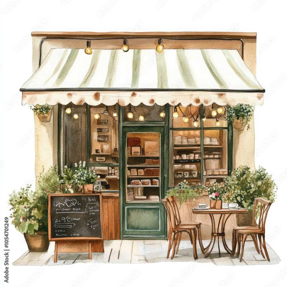 A charming café scene featuring a welcoming entrance, outdoor seating, and warm lighting, perfect for enjoying coffee and pastries. A charming café scene featuring a welcoming entrance, outdoor seating, and warm lighting, perfect for enjoying coffee and pastries.