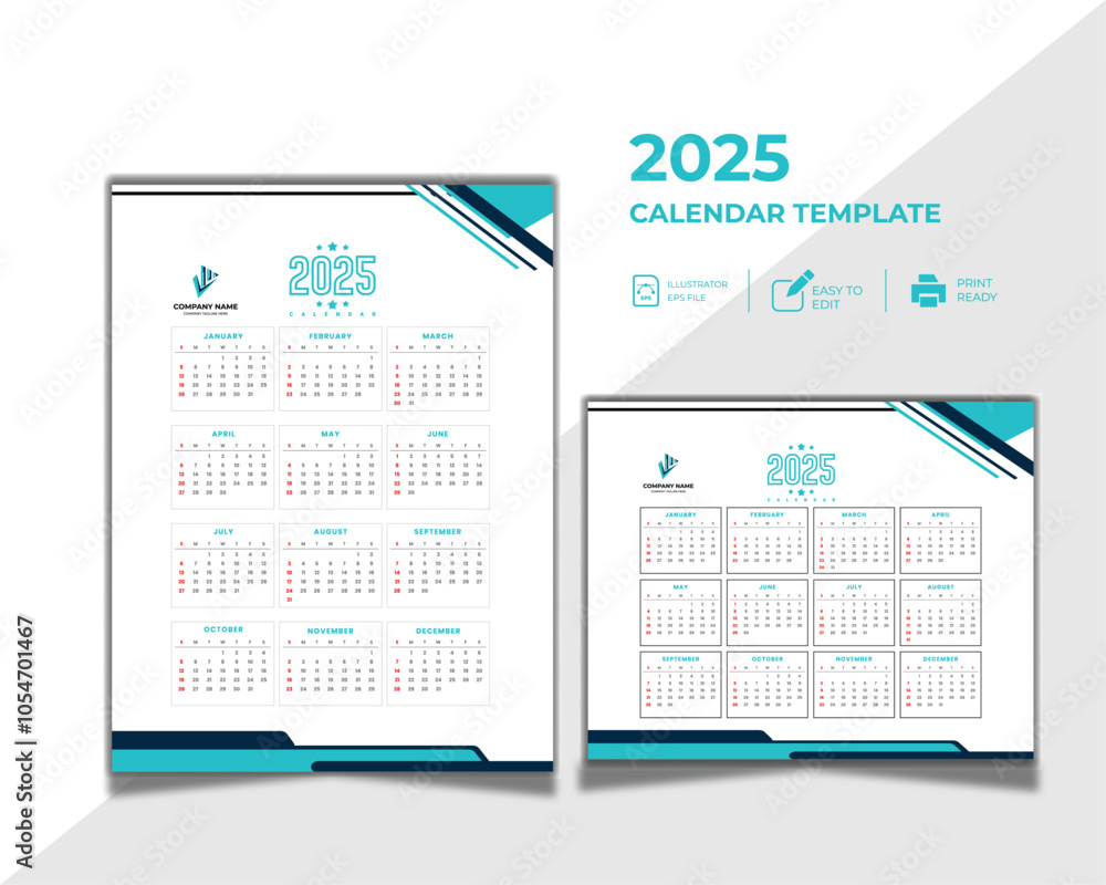 New year Simple business style 2025 calendar template icon design with good look New year Simple business style 2025 calendar template icon design with good look
