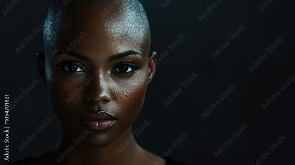 Portrait of a dark-skinned woman suffering from cancer after severe hair loss due to chemotherapy treatment Portrait of a dark-skinned woman suffering from cancer after severe hair loss due to chemotherapy treatment