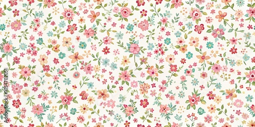 Seamless ditsy floral pattern with cute little flowers on white