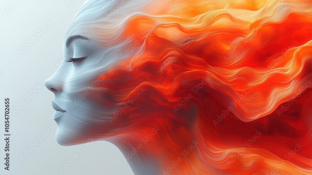 A woman's face is shown with a fiery red hair. Generative AI A woman's face is shown with a fiery red hair. Generative AI