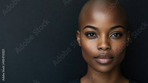 Portrait of a dark-skinned woman suffering from cancer after severe hair loss due to chemotherapy treatment