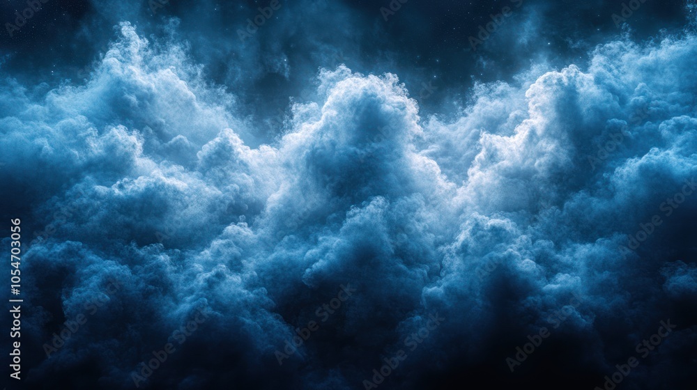 Obraz premium A Starry Night Sky Covered with Puffy Blue Clouds
