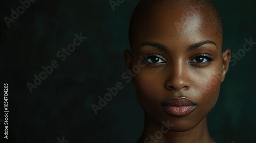 Portrait of a dark-skinned woman suffering from cancer after severe hair loss due to chemotherapy treatment